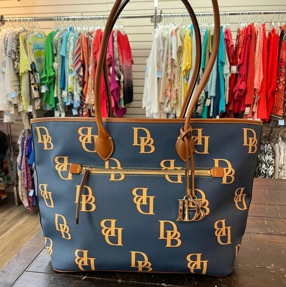 Dooney & Bourke Handbags - Dooney & Bourke Navy and Tan Logo Tote